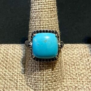 Carol Brodie Sleeping Beauty Turquoise Black Spinel Ring Sterling Silver